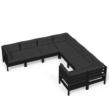 8-tlg. Garten-Lounge-Set mit Kissen Schwarz Massivholz Kiefer