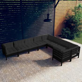 ARDEBO.de - 9-tlg. Garten-Lounge-Set mit Kissen Schwarz Kiefernholz