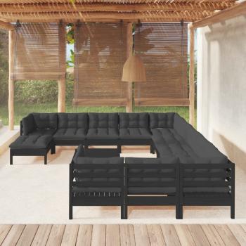 ARDEBO.de - 13-tlg. Garten-Lounge-Set mit Kissen Schwarz Kiefernholz