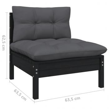 13-tlg. Garten-Lounge-Set mit Kissen Schwarz Kiefernholz