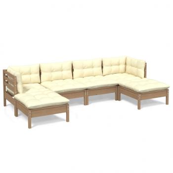 6-tlg. Garten-Lounge-Set mit Kissen Honigbraun Kiefernholz