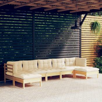 ARDEBO.de - 7-tlg. Garten-Lounge-Set mit Creme Kissen Kiefernholz