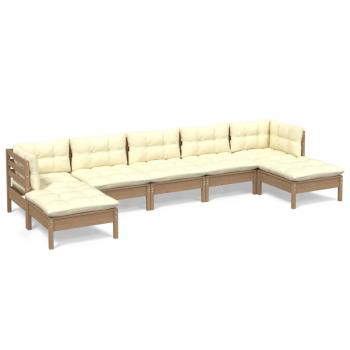 7-tlg. Garten-Lounge-Set mit Kissen Honigbraun Kiefernholz