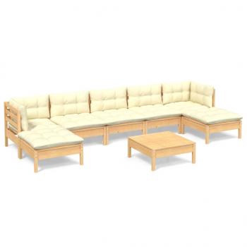 8-tlg. Garten-Lounge-Set mit Creme Kissen Kiefernholz