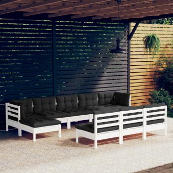 ARDEBO.de - 10-tlg. Garten-Lounge-Set mit Kissen Weiß Kiefernholz