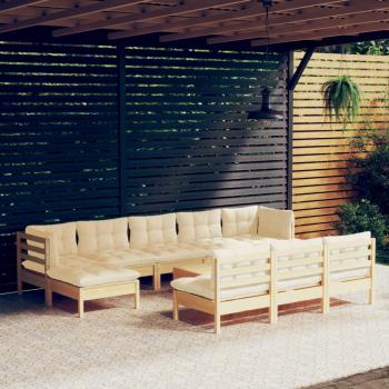 ARDEBO.de - 11-tlg. Garten-Lounge-Set mit Creme Kissen Kiefernholz