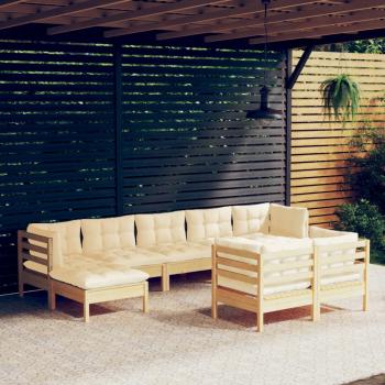 ARDEBO.de - 9-tlg. Garten-Lounge-Set mit Creme Kissen Massivholz Kiefer