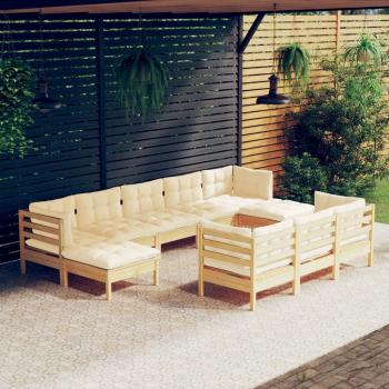 ARDEBO.de - 10-tlg. Garten-Lounge-Set mit Creme Kissen Massivholz Kiefer