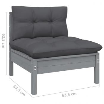 6-tlg. Garten-Lounge-Set mit Kissen Grau Kiefer Massivholz