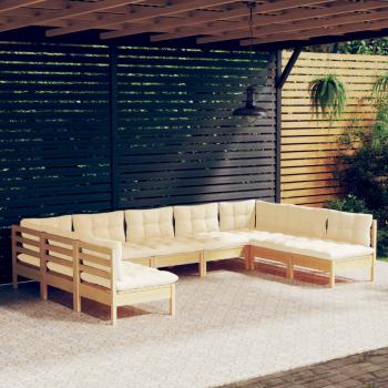 ARDEBO.de - 9-tlg. Garten-Lounge-Set mit Creme Kissen Massivholz Kiefer