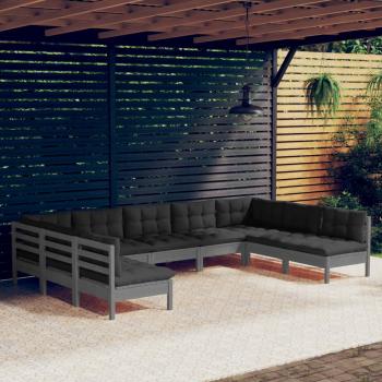 ARDEBO.de - 9-tlg. Garten-Lounge-Set mit Kissen Grau Kiefer Massivholz