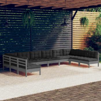 ARDEBO.de - 10-tlg. Garten-Lounge-Set mit Kissen Grau Kiefer Massivholz