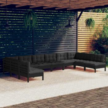 ARDEBO.de - 10-tlg. Garten-Lounge-Set mit Kissen Schwarz Kiefer Massivholz