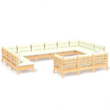 13-tlg. Garten-Lounge-Set mit Creme Kissen Kiefernholz