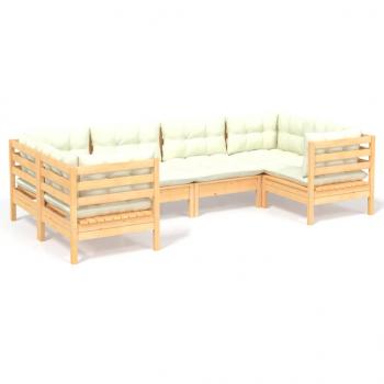 6-tlg. Garten-Lounge-Set mit Creme Kissen Kiefernholz