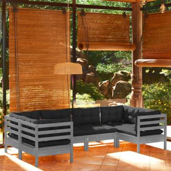 ARDEBO.de - 6-tlg. Garten-Lounge-Set mit Kissen Grau Kiefernholz