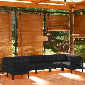 ARDEBO.de - 7-tlg. Garten-Lounge-Set mit Kissen Schwarz Kiefernholz