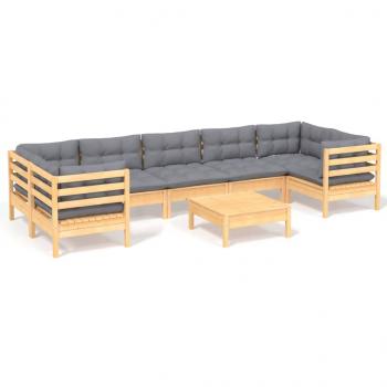 8-tlg. Garten-Lounge-Set mit Grauen Kissen Kiefernholz