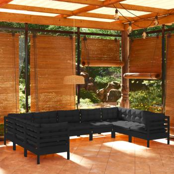 ARDEBO.de - 9-tlg. Garten-Lounge-Set mit Kissen Schwarz Kiefernholz