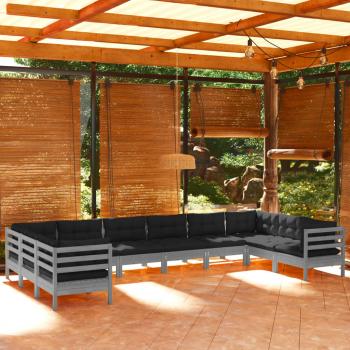 ARDEBO.de - 10-tlg. Garten-Lounge-Set mit Kissen Grau Kiefernholz