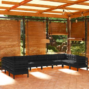 ARDEBO.de - 10-tlg. Garten-Lounge-Set mit Kissen Schwarz Kiefernholz