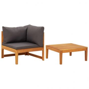 ARDEBO.de - 2-tlg. Garten-Lounge-Set mit Dunkelgrauen Kissen Akazienholz