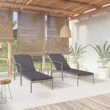 ARDEBO.de - Sonnenliegen 2 Stk. mit Tisch Poly Rattan Grau