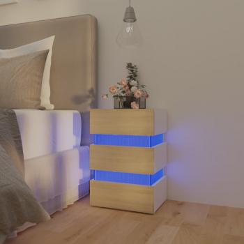 LED-Nachttisch Weiß und Sonoma-Eiche 45x35x67 cm Holzwerkstoff