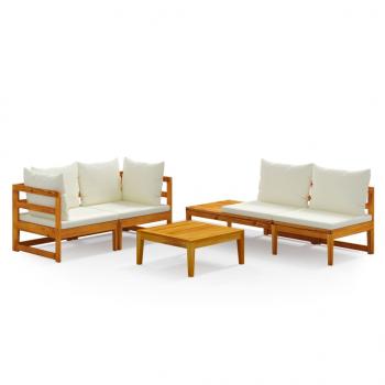 4-tlg. Garten-Lounge-Set mit Cremeweißen Kissen Akazienholz