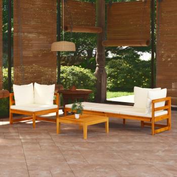 ARDEBO.de - 3-tlg. Garten-Lounge-Set mit Cremeweißen Kissen Massivholz Akazie