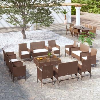 ARDEBO.de - 16-tlg. Garten-Lounge-Set mit Auflagen Poly Rattan Braun