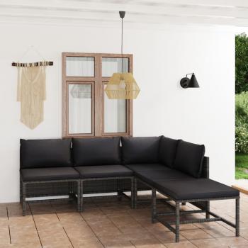 ARDEBO.de - 5-tlg. Garten-Lounge-Set mit Kissen Poly Rattan Grau