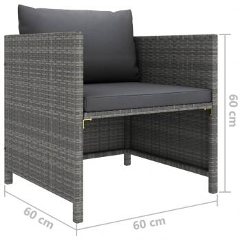 6-tlg. Garten-Lounge-Set mit Kissen Poly Rattan Grau