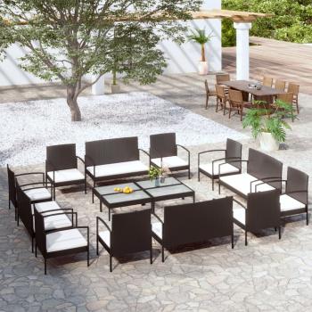 ARDEBO.de - 16-tlg. Garten-Lounge-Set mit Auflagen Poly Rattan Schwarz