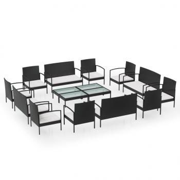 16-tlg. Garten-Lounge-Set mit Auflagen Poly Rattan Schwarz