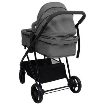 3-in-1 Kinderwagen Hellgrau und Schwarz Stahl