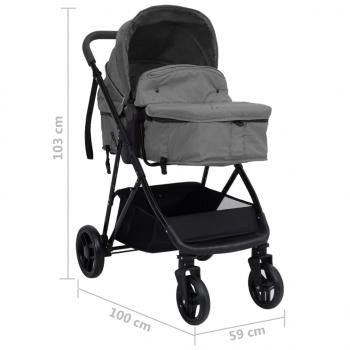 2-in-1 Kinderwagen Hellgrau und Schwarz Stahl