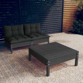 ARDEBO.de - 3-tlg. Garten-Lounge-Set mit Anthrazit Kissen Kiefernholz