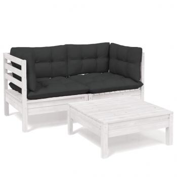 3-tlg. Garten-Lounge-Set mit Anthrazit Kissen Kiefernholz