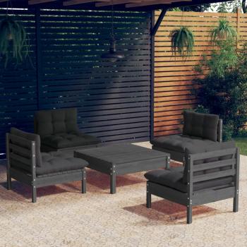 ARDEBO.de - 5-tlg. Garten-Lounge-Set mit Anthrazit Kissen Kiefernholz