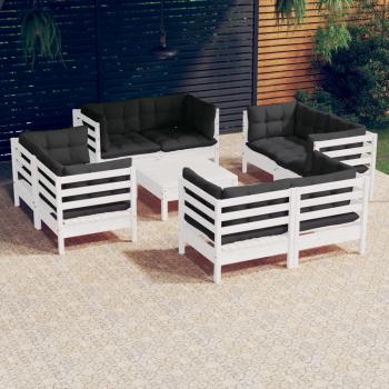 ARDEBO.de - 9-tlg. Garten-Lounge-Set mit Anthrazit Kissen Kiefernholz