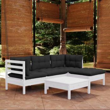 ARDEBO.de - 5-tlg. Garten-Lounge-Set mit Kissen Weiß Kiefernholz