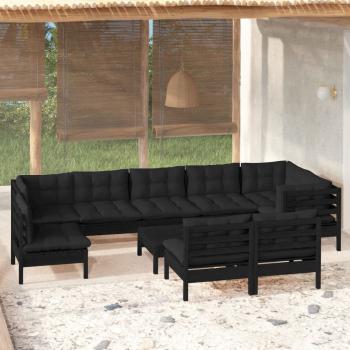 ARDEBO.de - 10-tlg. Garten-Lounge-Set mit Kissen Schwarz Massivholz Kiefer