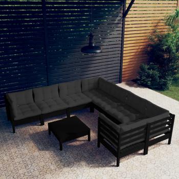 ARDEBO.de - 9-tlg. Garten-Lounge-Set mit Kissen Schwarz Kiefernholz