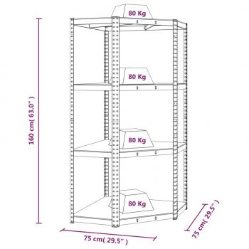 Eckregal mit 4 Böden Silbern Stahl & Holzwerkstoff