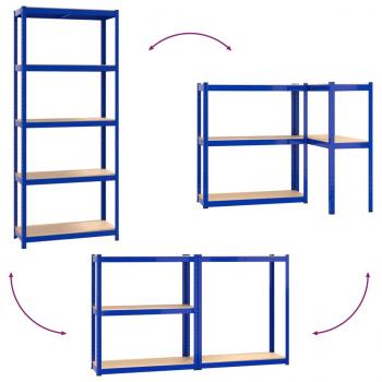 Regale mit 5 Böden 2 Stk. Blau Stahl & Holzwerkstoff