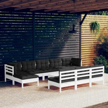 ARDEBO.de - 11-tlg. Garten-Lounge-Set mit Kissen Weiß Kiefernholz