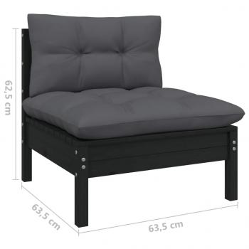 13-tlg. Garten-Lounge-Set mit Kissen Schwarz Kiefer Massivholz