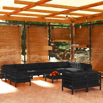 ARDEBO.de - 13-tlg. Garten-Lounge-Set mit Kissen Schwarz Kiefernholz