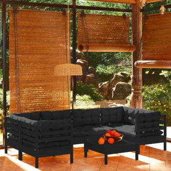 ARDEBO.de - 7-tlg. Garten-Lounge-Set mit Kissen Schwarz Kiefernholz